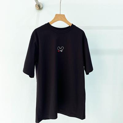 欧洲站黑色纯棉简约米奇刺绣