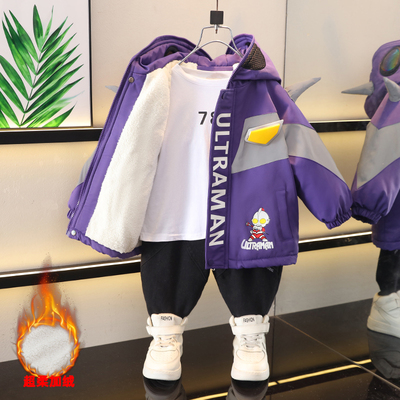 秋冬炫酷闪灯男童带镜片风衣保暖