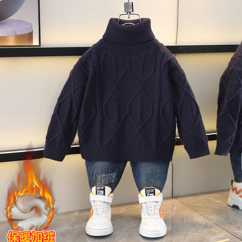 男童高领毛衣2024新款秋冬加绒潮