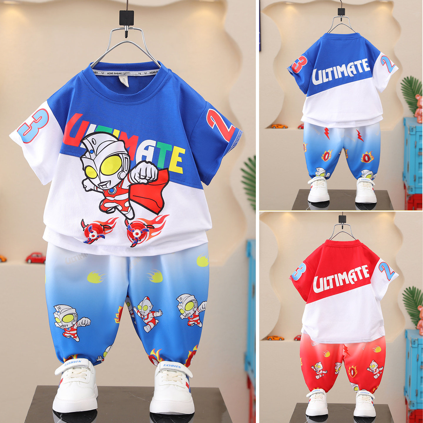 男童夏套装酷帅闪灯夏季短袖儿童防蚊裤男孩夏装奥特曼衣服薄款潮