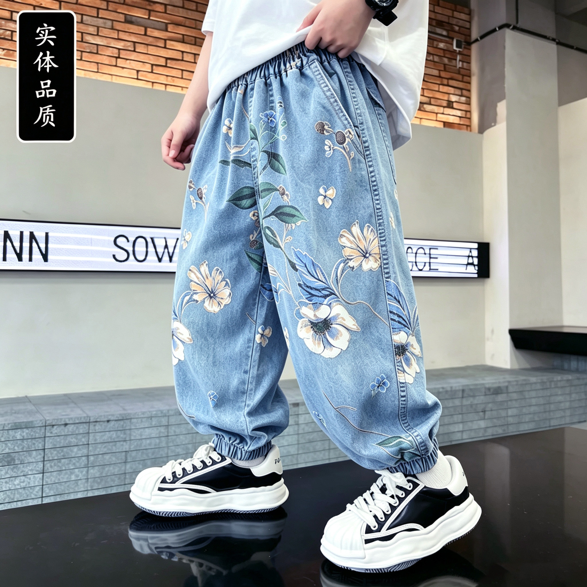 儿童防蚊裤男童裤子夏季薄款牛仔裤男孩夏装宝宝灯笼裤柔软透气潮