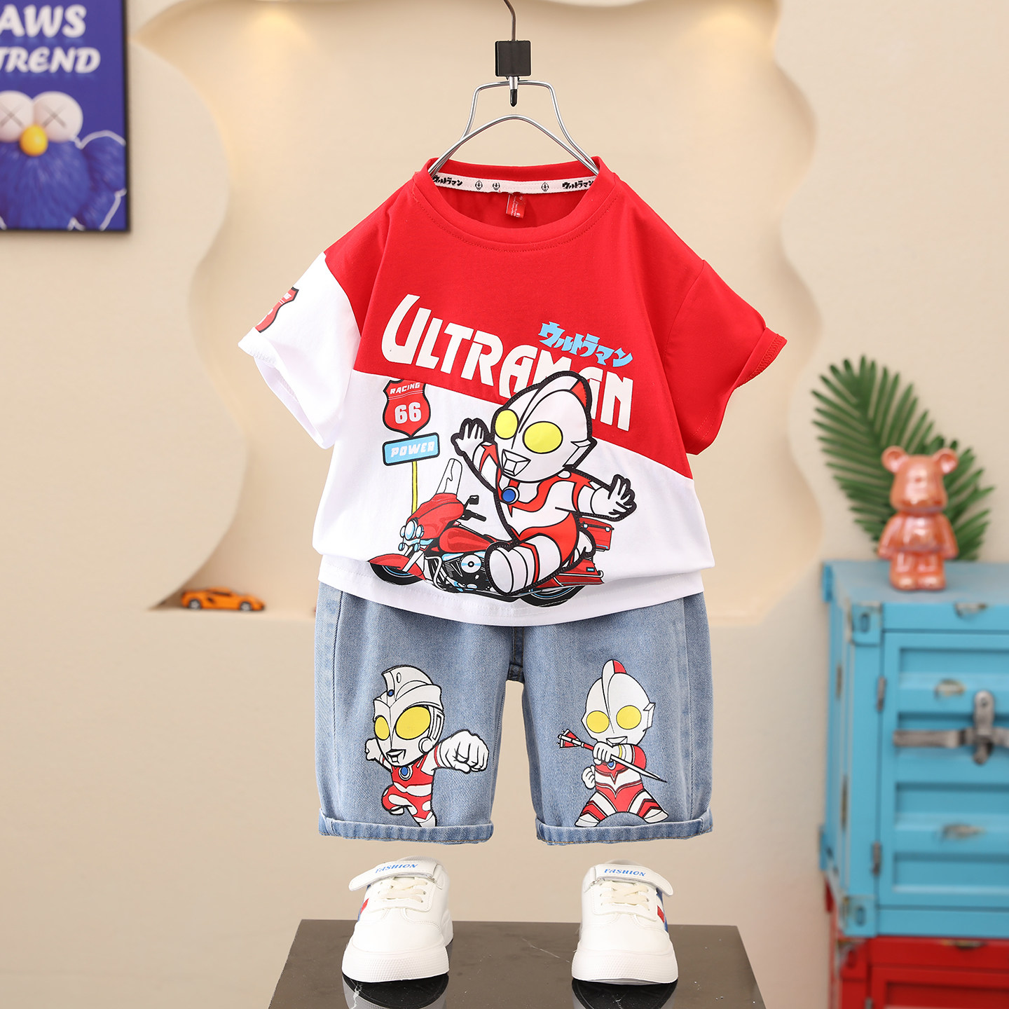 奥特曼衣服男童夏季套装2026新款闪灯宝宝童装儿童短袖男孩夏装潮
