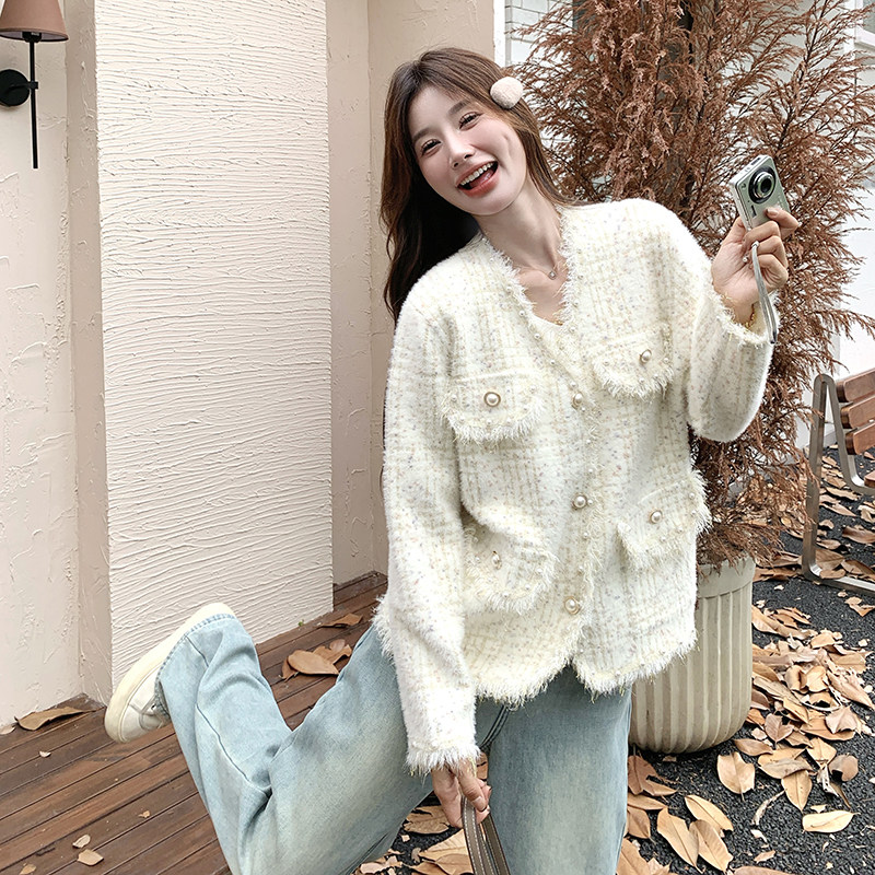 小香风白色外套女春秋2025年超火好看独特漂亮高级感短款夹克上衣,女装短外套,浙宝176（原073）