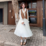 高级感白色连衣裙套装女2024秋季新款法式复古马甲长裙时尚两件套，女装连衣裙，浙宝176（原073）