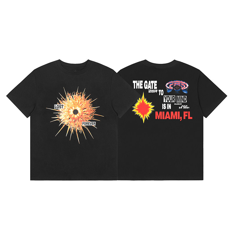thumbnail for Correct version of TRAVIS SCOTT co-branded PS5 round neck short-sleeved T-shirt European and American trend loose lightning dark series