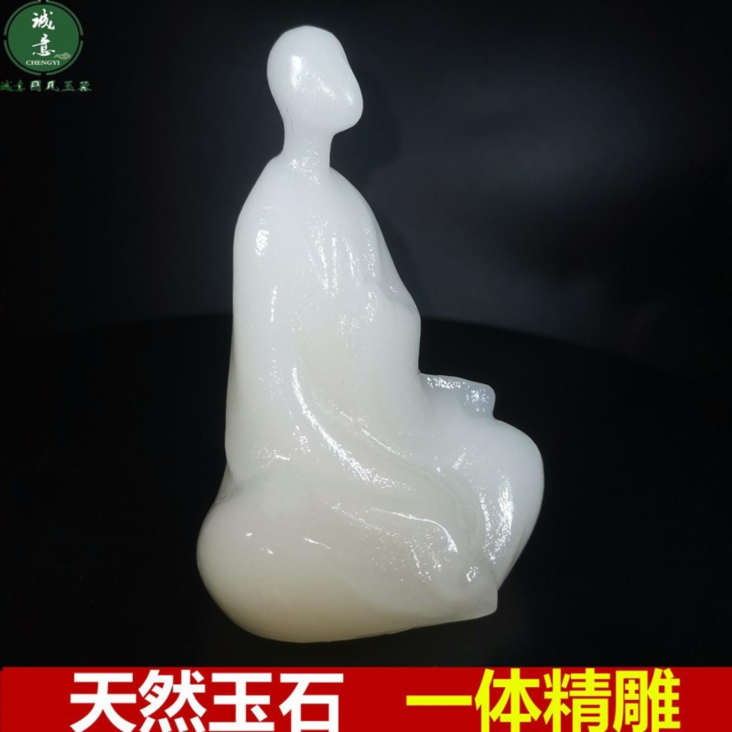 新中式汉白玉石茶室桌面佛系禅修古风坐禅意小和尚佛像小摆件人物