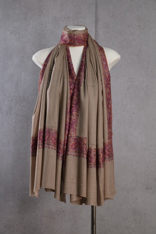 高端羊绒刺绣披肩克什米尔手工微针四边框绣围巾100*200斗篷现货