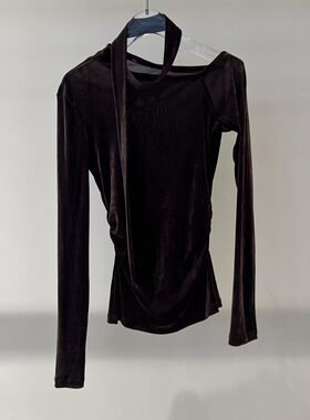 佳禾艾诺丝2026春新款显瘦飘带领丝绒短款套衫上衣女BR601134-789