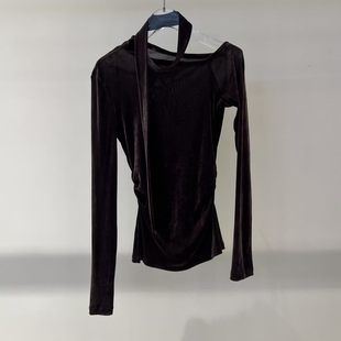 商场同款2026年春秋新显瘦飘带领丝绒短款套衫上衣女BR601134-789