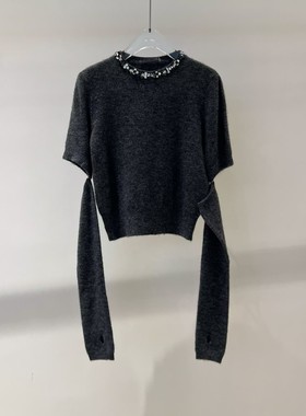 商场同款2025冬新宽松脱钉珠刺绣卸袖针织衫毛衣女AR804154-1280