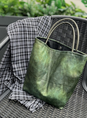 GGSG BAG自制手提布包小众绿色清新小号PU皮防水手拎手挽托特包女