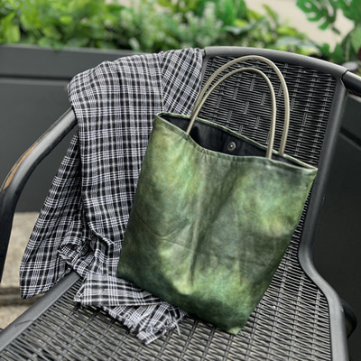 小众绿色PU皮防水手提托特包女