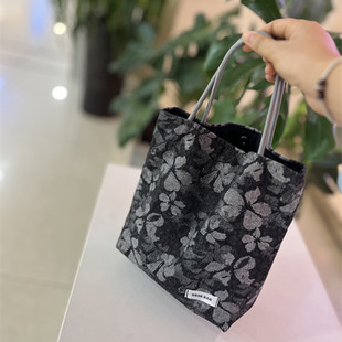 GGSG BAG原创小众牛仔布包手提帆布袋黑白简约小号手拎托特便当包