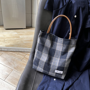 GGSG BAG手提包女手拎毛呢子布袋原创复古格子便当妈咪小号托特包