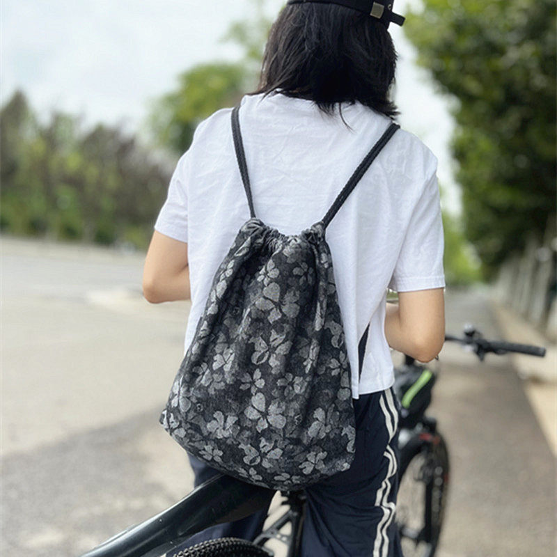 GGSG BAG牛仔双肩包抽绳束口帆布背包时尚休闲轻便旅行户外收纳袋