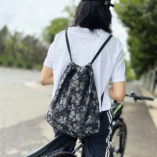 GGSG 休闲轻便旅行户外收纳袋 BAG牛仔双肩包抽绳束口帆布背包时尚