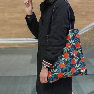 GGSG BAG印花帆布包单肩包棉布袋大容量托特包清新PU肩带购物袋女