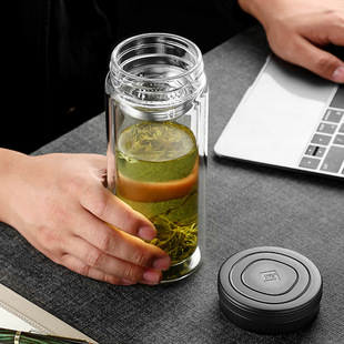 富光水杯双层玻璃杯男女X1908泡茶杯320 500ml车载礼品印LOGO 380