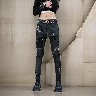 欧洲站2025秋冬个性机车洋气女显瘦黑色时尚潮牌皮裤长裤休闲裤潮