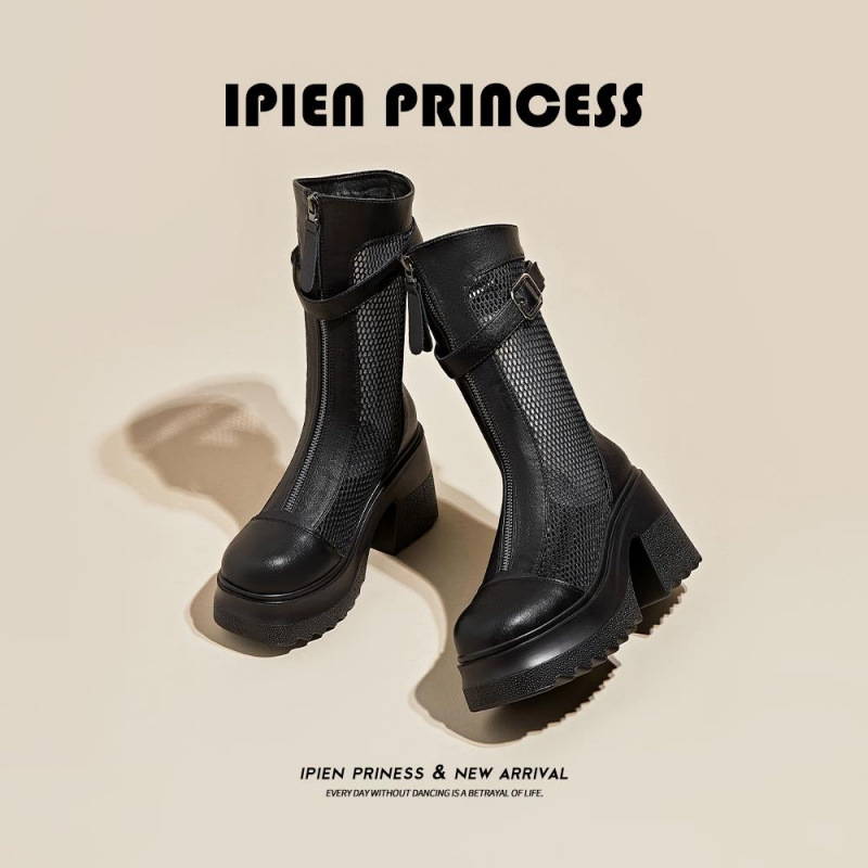 薄款透气中筒靴子增高厚底凉靴夏季2025年新款10cm网面马丁靴女款