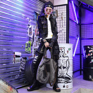 女帅气哈伦裤 街头2025春秋酷飒风欧货个性 牛仔套装 时尚 两件套 女装