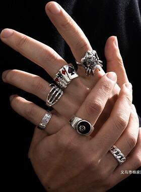 Men's Punk Ring 6-piece Set男朋克骷髅头鬼爪扑克小丑圆形6件套