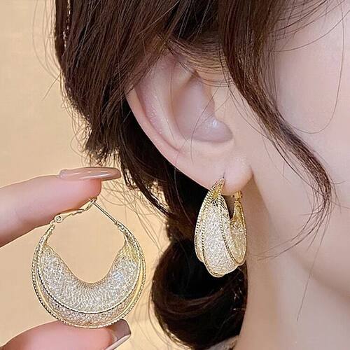 Fine grid earrings轻奢闪钻细网格耳钉女小众设计感耳环圆圈夸张