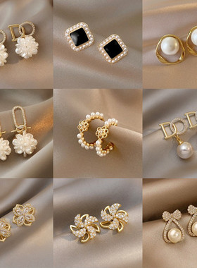 s925银针韩版女生耳环简约气质百搭耳钉同款耳饰Girl earrings