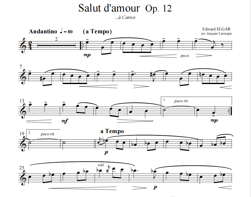 ELGAR-Salut d'amour Op.12爱的礼赞黑管高中音萨克斯和钢琴谱PDF