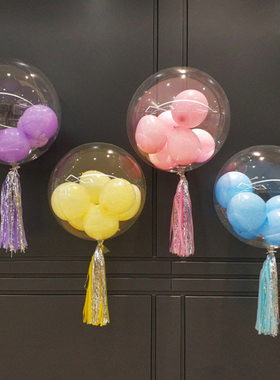 TF10/18/24/32寸正圆波波球 生日婚礼装饰亮片羽毛喜字透明气球