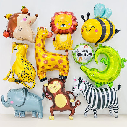 儿童幼儿园动物气球猴子大象长颈鹿豹狮子蜜蜂鳄鱼斑马铝膜气球