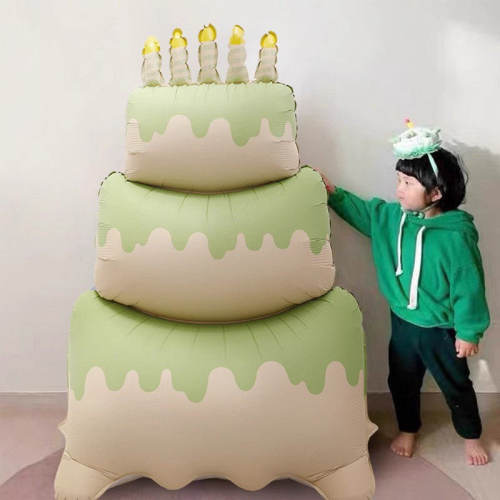 60寸ins风哑光蛋糕铝膜气球生日装饰拍照超大号站立蛋糕蓝粉绿色