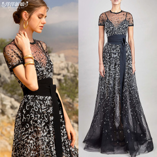 2023新款 酒会高端定制party礼服 敬酒服度假礼裙名媛气质显瘦短袖