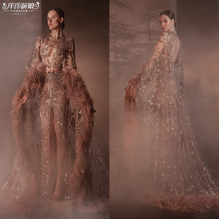 显瘦新娘晚礼服披肩长款 女年会名媛生日裙 露腿性感敬酒服2023新款