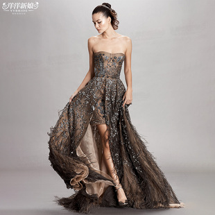 抹胸显瘦开叉露腿裙奢华敬酒服2023新款 女名媛晚宴酒会年会长礼服