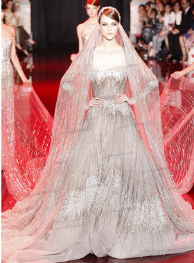 抹胸显瘦长拖尾eliesaab婚纱豪