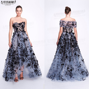 显瘦敬酒服2023新款 女一字肩仙裙名媛聚会生日宴前短后演出长礼服