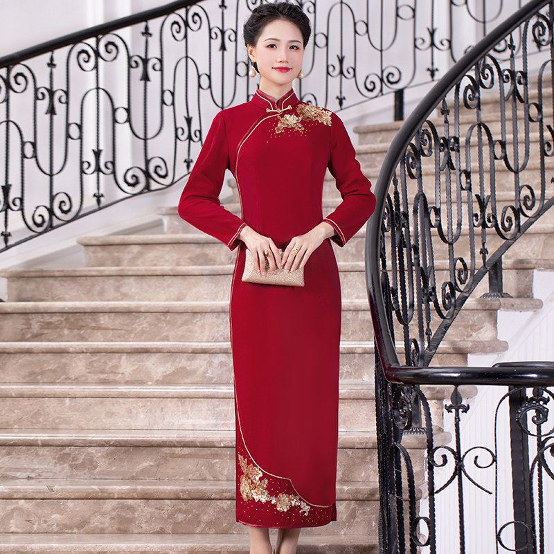 多丽琦高端旗袍年轻款气质优雅连衣裙长袖喜婆婆妈妈婚宴礼服冬款,女装/女士精品,旗袍,淘宝优惠券,粉丝福利购,淘宝优惠卷