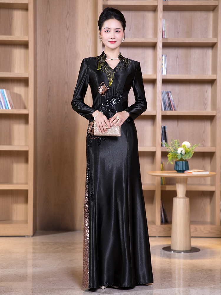 Cheongsam, suit, long fitted evening dress, for catwalk