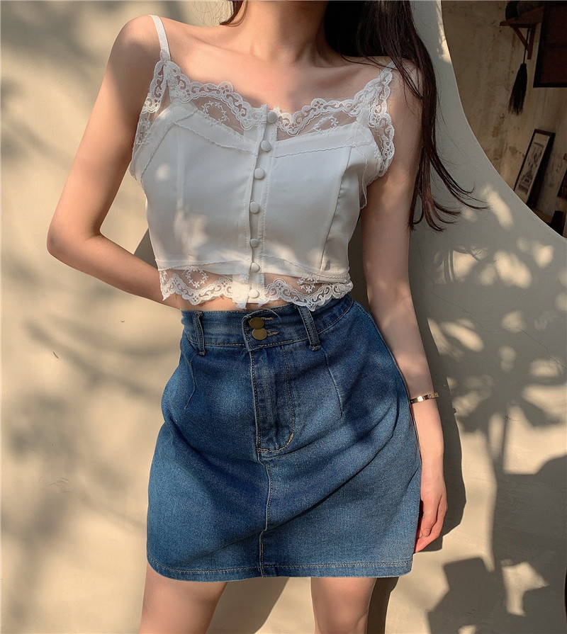 Real price real shot suspender vest with female bottom and French white lace top