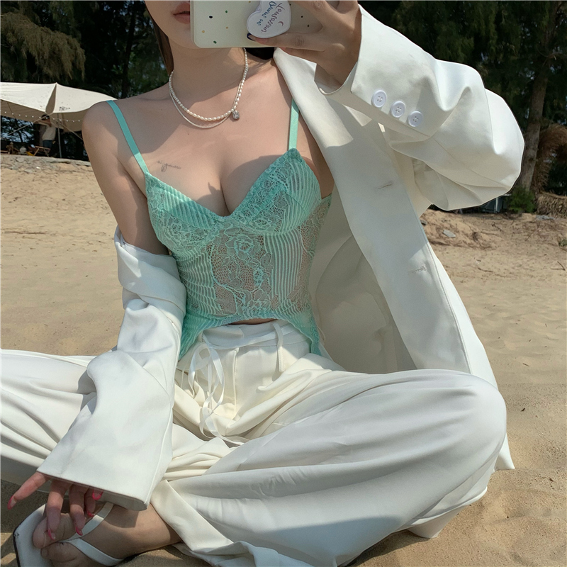 Real price real shot lace suspender vest fashion Spice Girl irregular Tight Sexy outer wear with bottom coat