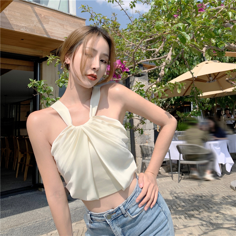 Real price real photo summer niche design light sensitive and lustrous chest cushion short style exterior suspender vest