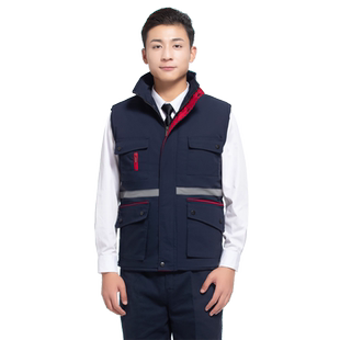 工作服加棉马甲工厂车间秋冬季夹棉劳保坎肩反光背心马夹工装定制