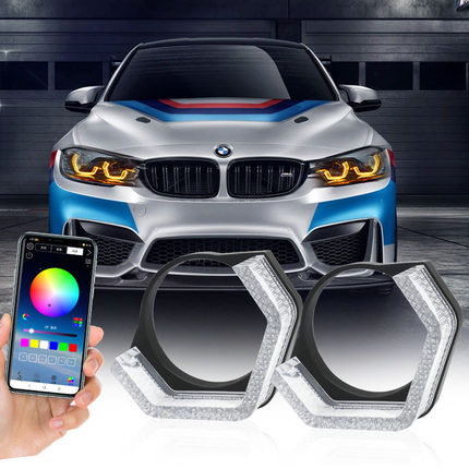 汽车天使眼装饰灯APP蓝牙改装灯5D装饰罩LED透镜摩托车大灯2.5寸3