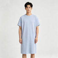 Summer men's nightgown, pure cotton pajama, summer men's all-cotton thin short-sleeved nightgown, men's large-sized long bathrobe thumbnail 2