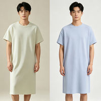 Summer men's nightgown, pure cotton pajama, summer men's all-cotton thin short-sleeved nightgown, men's large-sized long bathrobe thumbnail 4