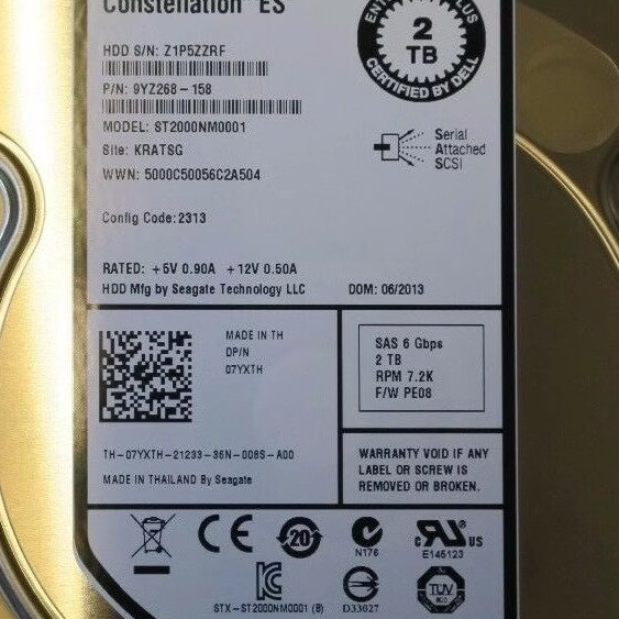 DELL 07WV9W ST2000NM0001 PN04 2T 2TB SAS PS6210 PS6510 硬盘