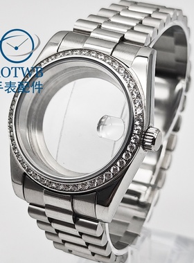 36mm39mm手表改装银色钻石表壳总统带NH35 ETA2824 Miyota8215