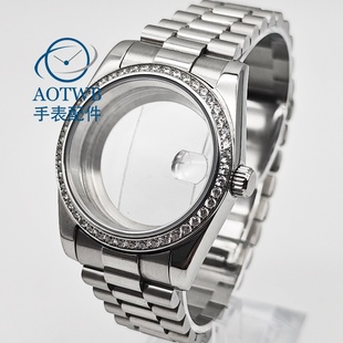 36mm39mm手表改装银色钻石表壳总统带NH35 ETA2824 Miyota8215