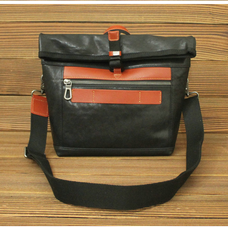 酷东家撞色男包真皮头层牛皮复古单肩包斜挎包植鞣皮水桶包折叠包